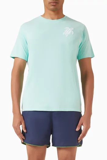 تي شيرت مطرز بسلحفاة كبيرة الحجم قطن عضوي