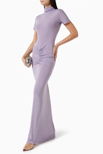 "Ivy dress.Short-sleeve maxi dress with turtleneck and ruched detail below the waist.":Light/Pastel Purple:XS|219322815