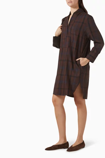 Checked Shirt Dress in Wool-blend