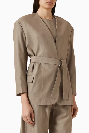 Belted Collarless Blazer