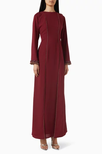 فستان طويل بأساور بكشكش