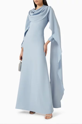 فستان طويل بفتحة رقبة مطوية