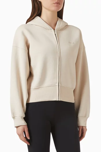 كنزة بغطاء رأس بقصة واسعة وسحّاب مزيج قطن عضوي