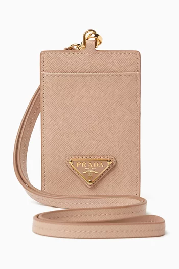 Triangle Logo Badge Holder in Saffiano Leather