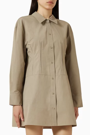 Waist-marked Shirt Dress in Cotton