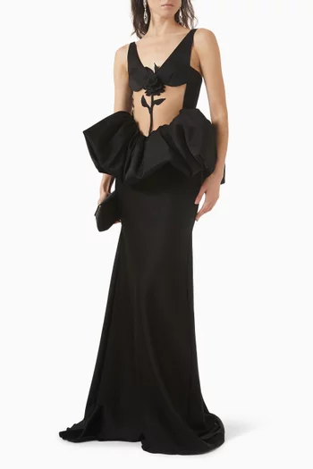 Rose Embroidered Peplum Gown