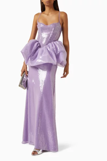 فستان سهرة بتصميم جرس مطرز بالترتر