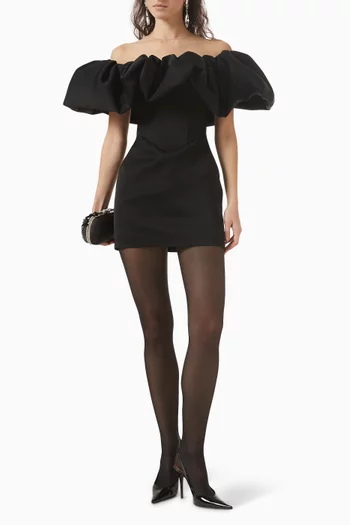 Puff Off-shoulder Dress in Satin
