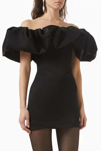 Puff Off-shoulder Dress in Satin