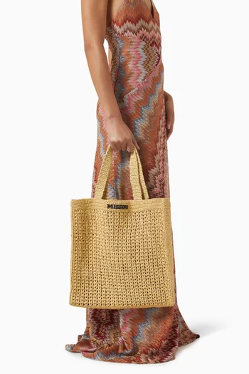 Large Tote Bag in Raffia Crochet