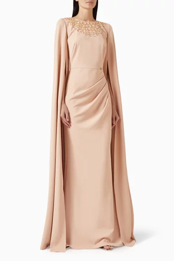 Drape Cape-sleeve Dress in Crepe