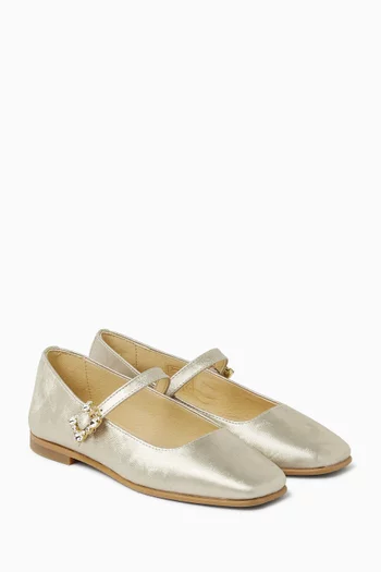 Rhinestone Ballerina Flats in Leather