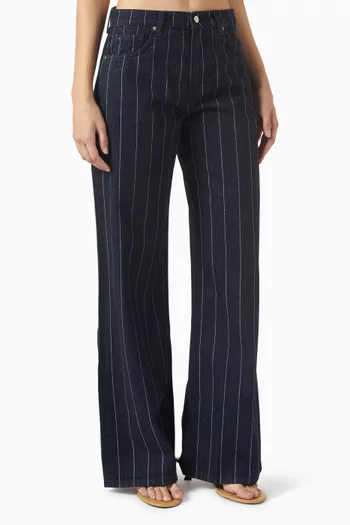 بنطال جينز كاري بخصر منخفض وقصة ساق واسعة دينم