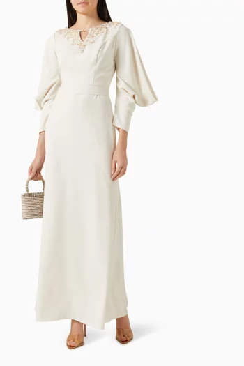 فستان بحزام ومطرز بالخرز