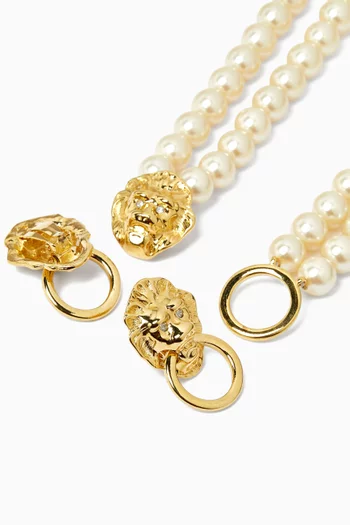 1990s Vintage Lion Earrings & Necklace Set