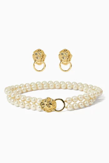 1990s Vintage Lion Earrings & Necklace Set