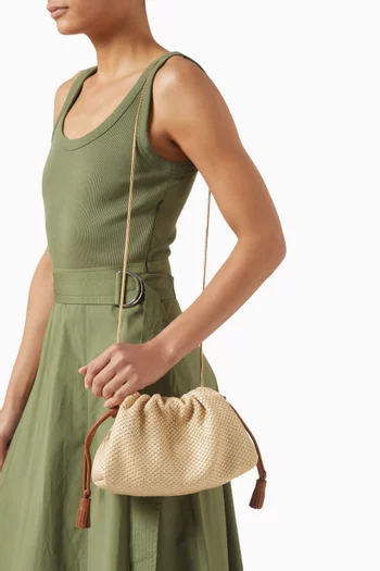 Small Stash Crossbody Bag in Raffia & Leather
