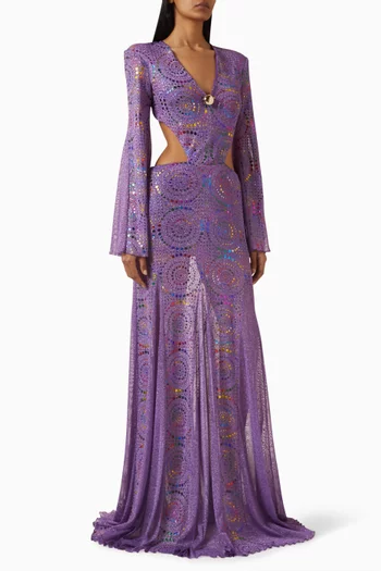 فستان سهرة بنقشة لامعة جيرسيه