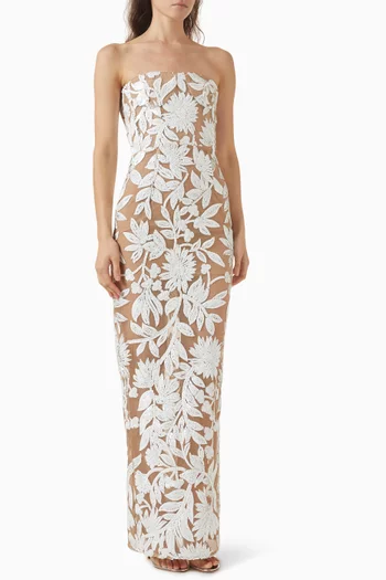 فستان داليا طويل بدون حمالات دانتيل