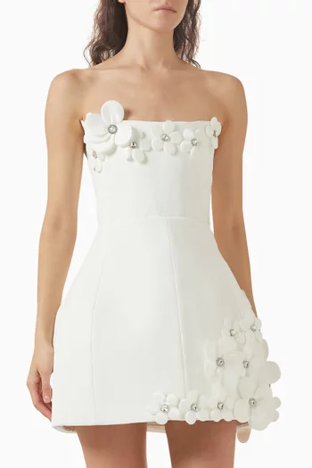 فستان استيل قصير مزين بزهور بارزة