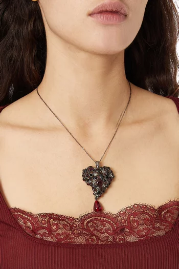 Crystal Heart Necklace in Brass