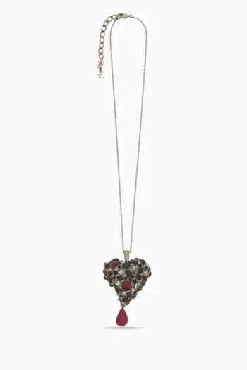Crystal Heart Necklace in Brass