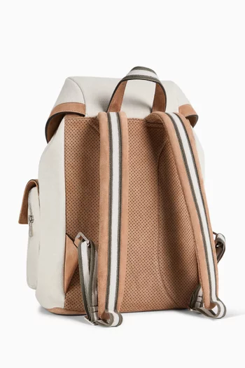 Embroidered Backpack in Suede & Canvas