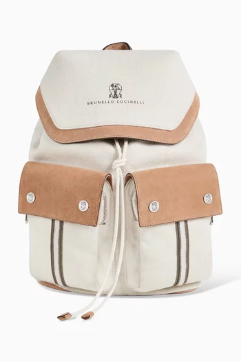 Embroidered Backpack in Suede & Canvas