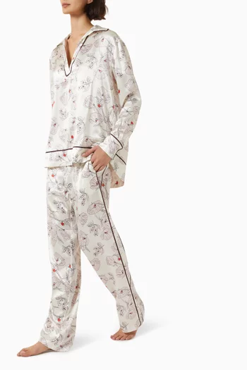 طقم بيجاما أنيتا روزاليا بنقشة زهور حرير