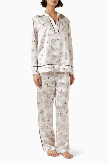 طقم بيجاما أنيتا روزاليا بنقشة زهور حرير