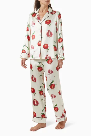 طقم بيجاما ليلا أليغرا بنقشة رمان حرير