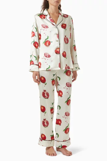 طقم بيجاما ليلا أليغرا بنقشة رمان حرير