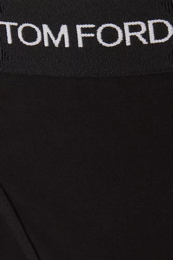 Logo Waistband Briefs in Stretch Cotton, Set of 2