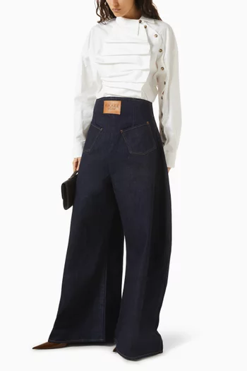 Voluminous Bib-front Shirt in Linen-blend