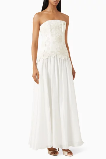 Gia Embroidered Gown in Linen Blend
