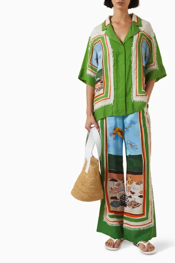 Ripple Effect Fringed Oversized Shirt in Viscose Twill