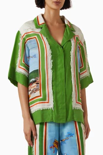 Ripple Effect Fringed Oversized Shirt in Viscose Twill