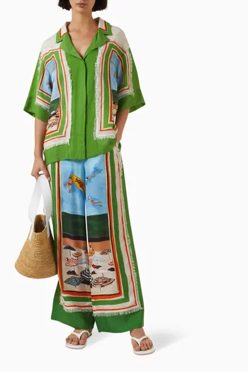 Ripple Effect Fringe Detail Pants in Viscose Twill