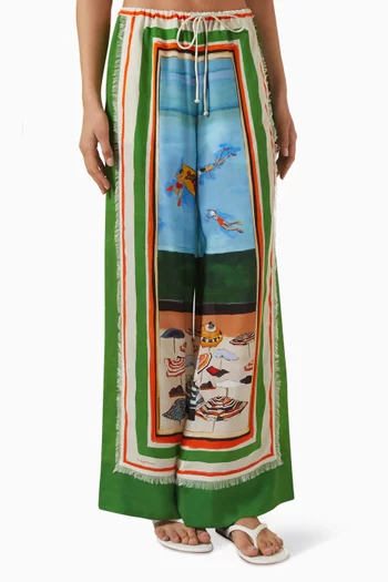 Ripple Effect Fringe Detail Pants in Viscose Twill