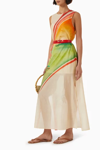 Golden Break Belted Maxi Dress in Cotton & Silk