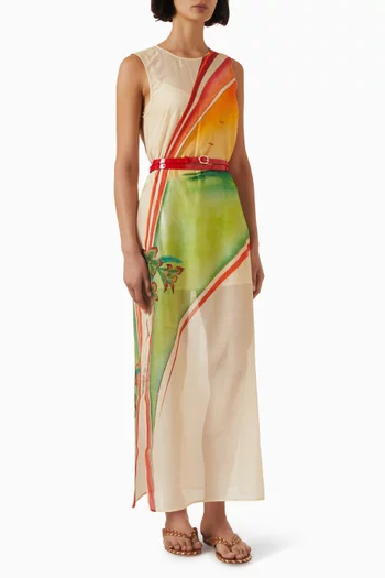 Golden Break Belted Maxi Dress in Cotton & Silk