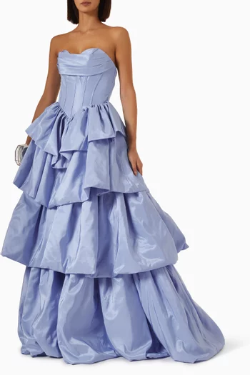 Strapless Ruffled Gown in Crepe