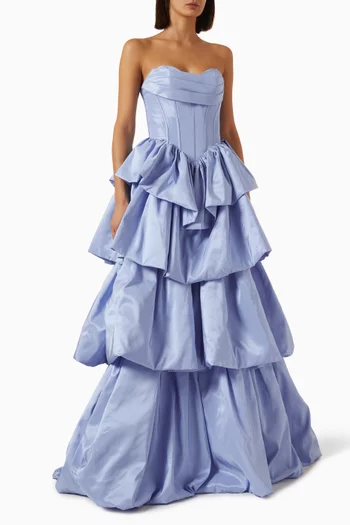 Strapless Ruffled Gown in Crepe