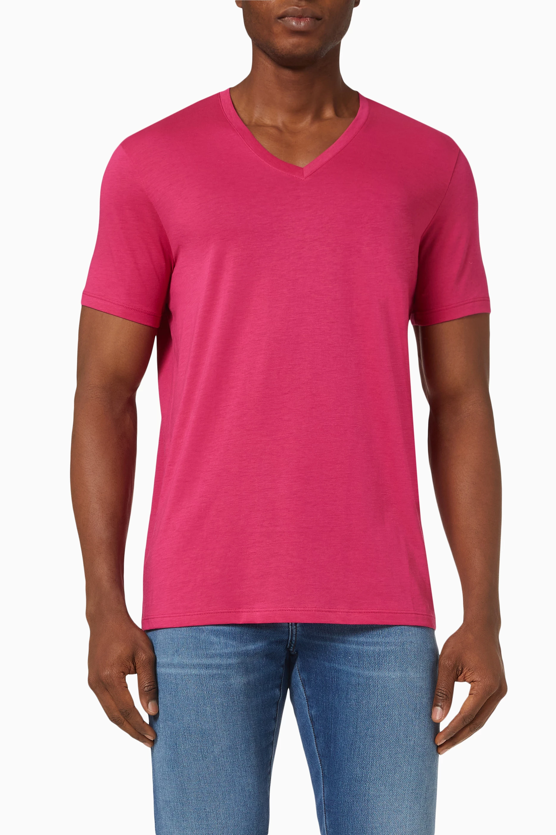 Shop Armani Exchange Pink V-neck T-shirt in Pima Cotton for MEN | Ounass  Bahrain