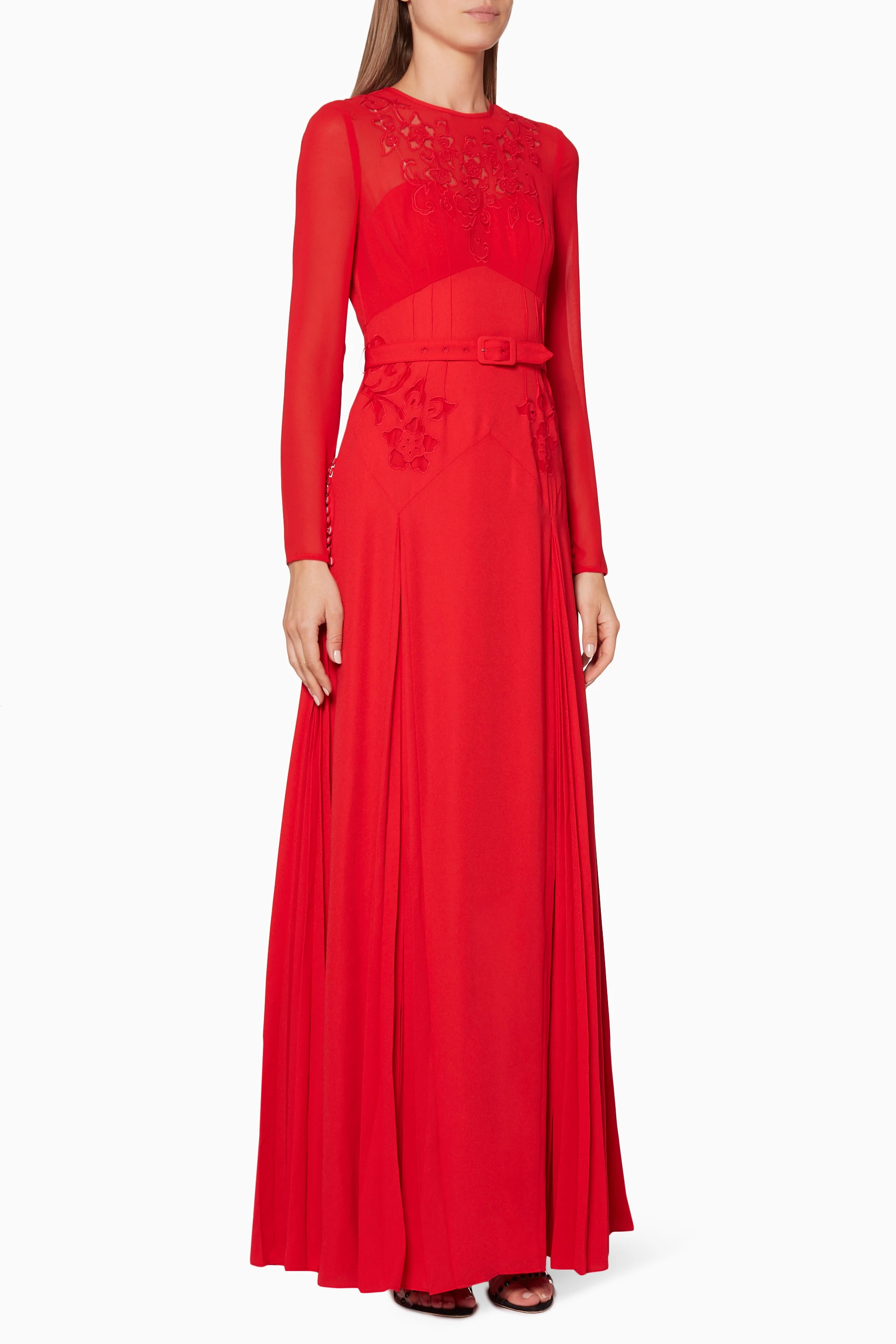 Buy Self Portrait Red Red Embroidered Maxi Dress for Women in