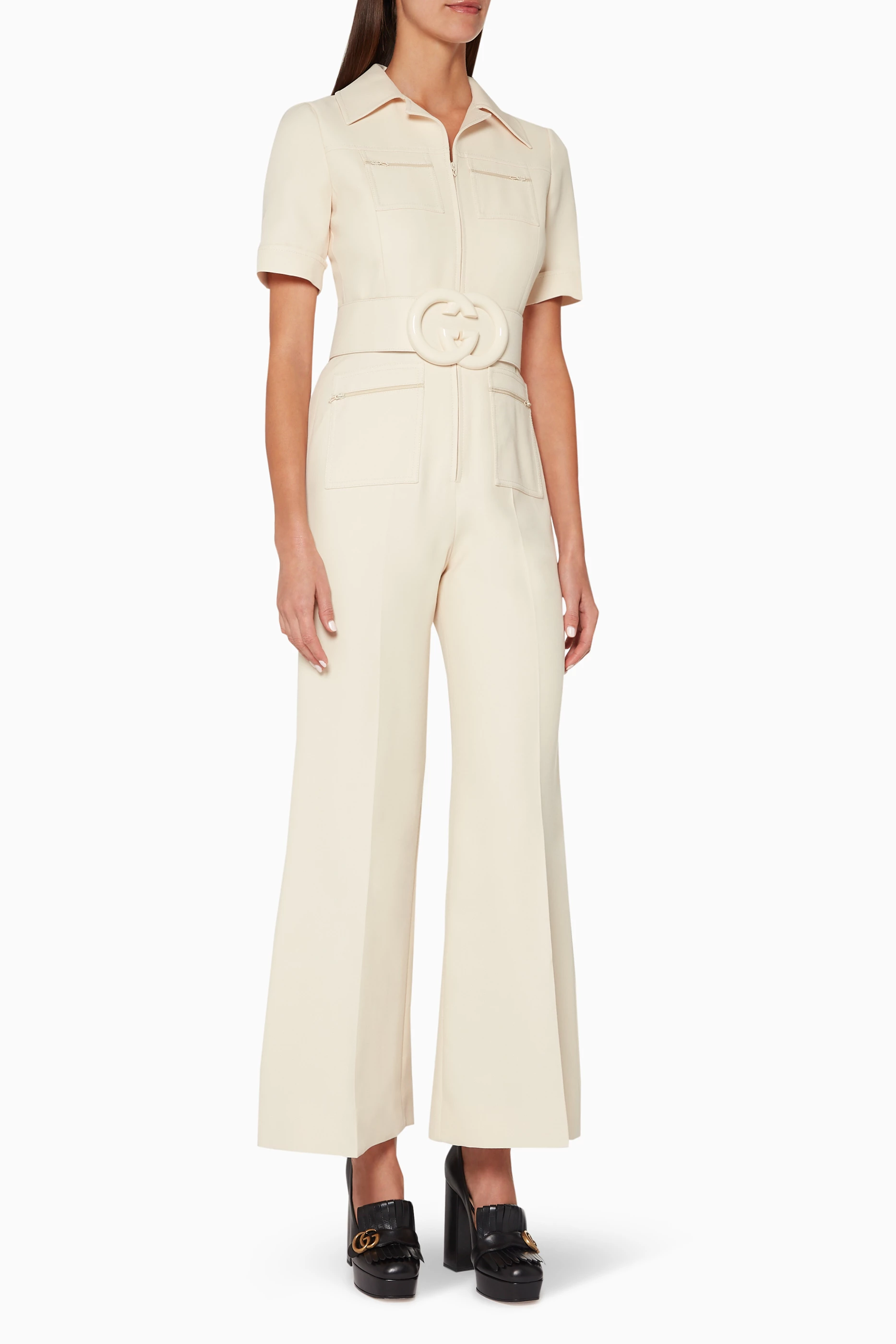 Buy Gucci White Logo Belted Jumpsuit for Women in Bahrain Ounass