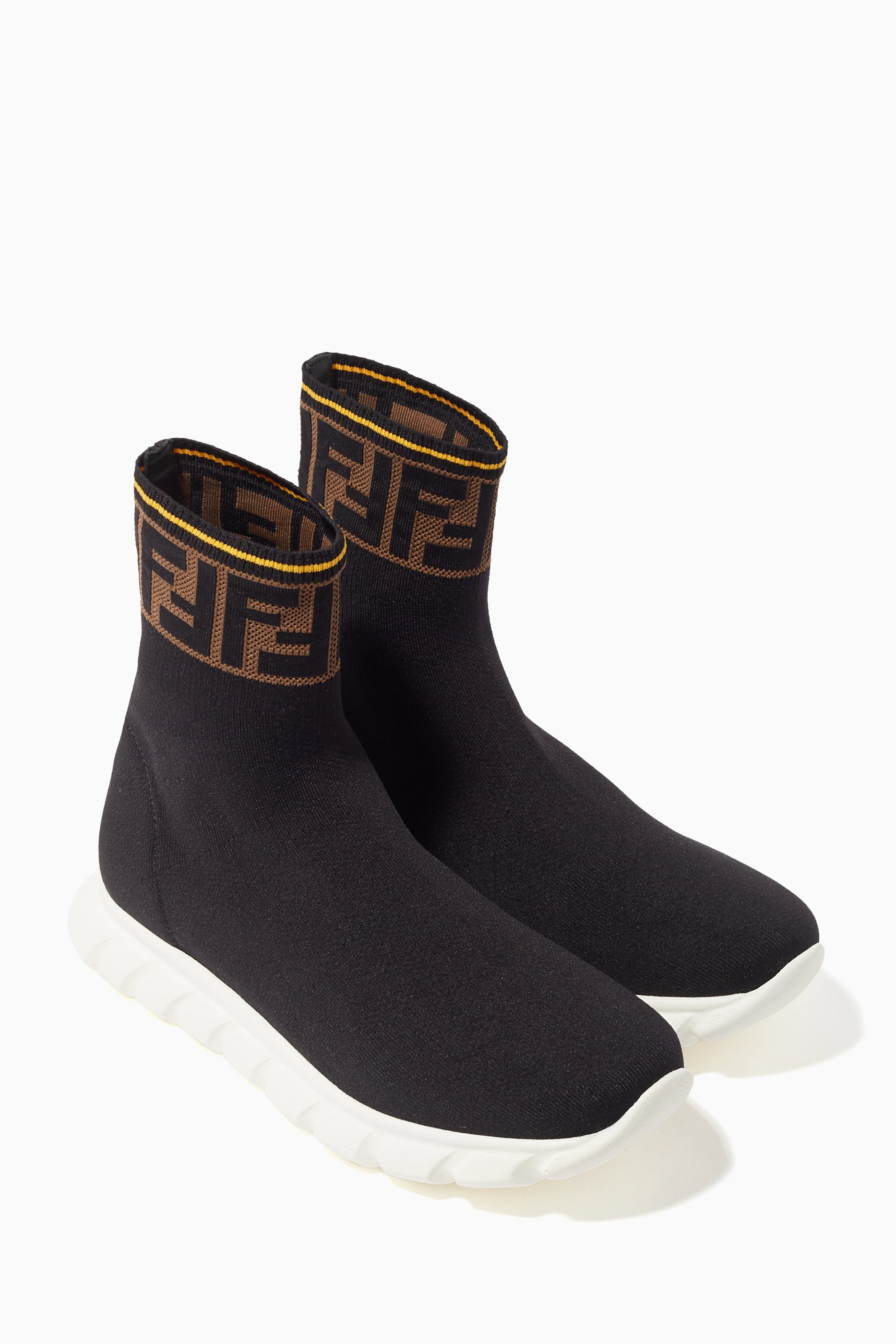 Buy Fendi Black Logo Sock Sneakers for Girls in Bahrain Ounass