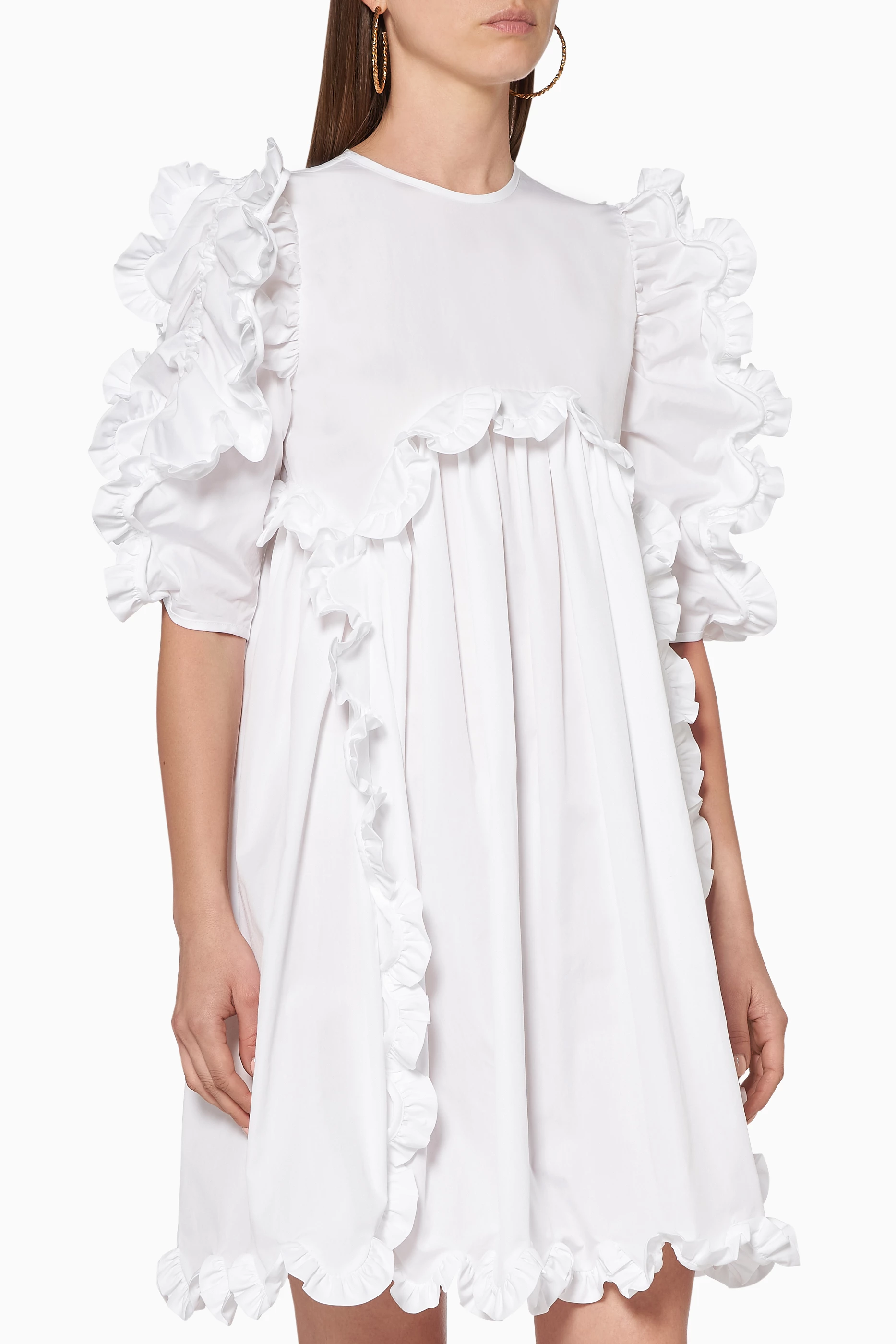 Shop Cecilie Bahnsen White Keira Ruffled Cotton Dress for WOMEN