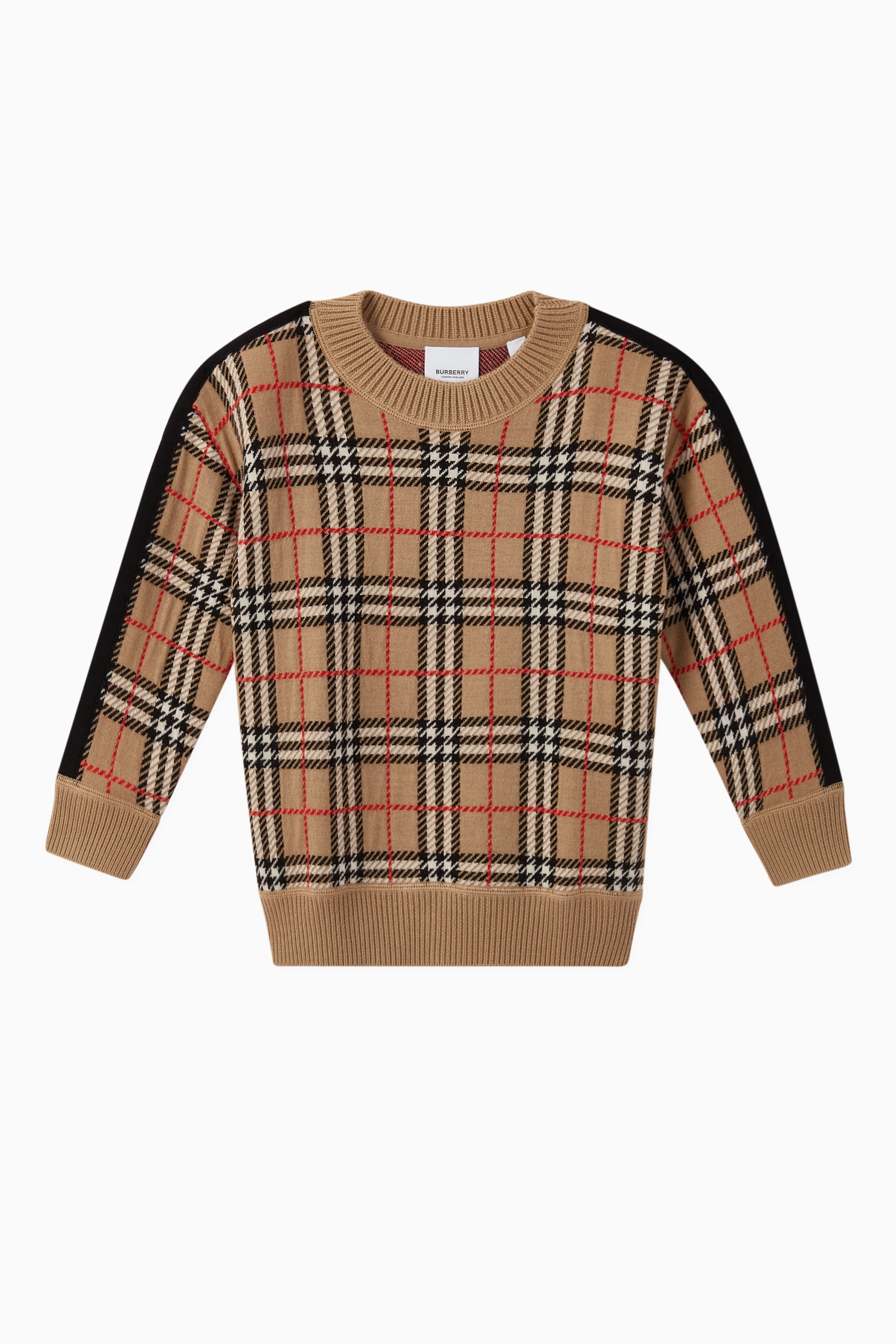 Burberry check detail merino hotsell wool sweater