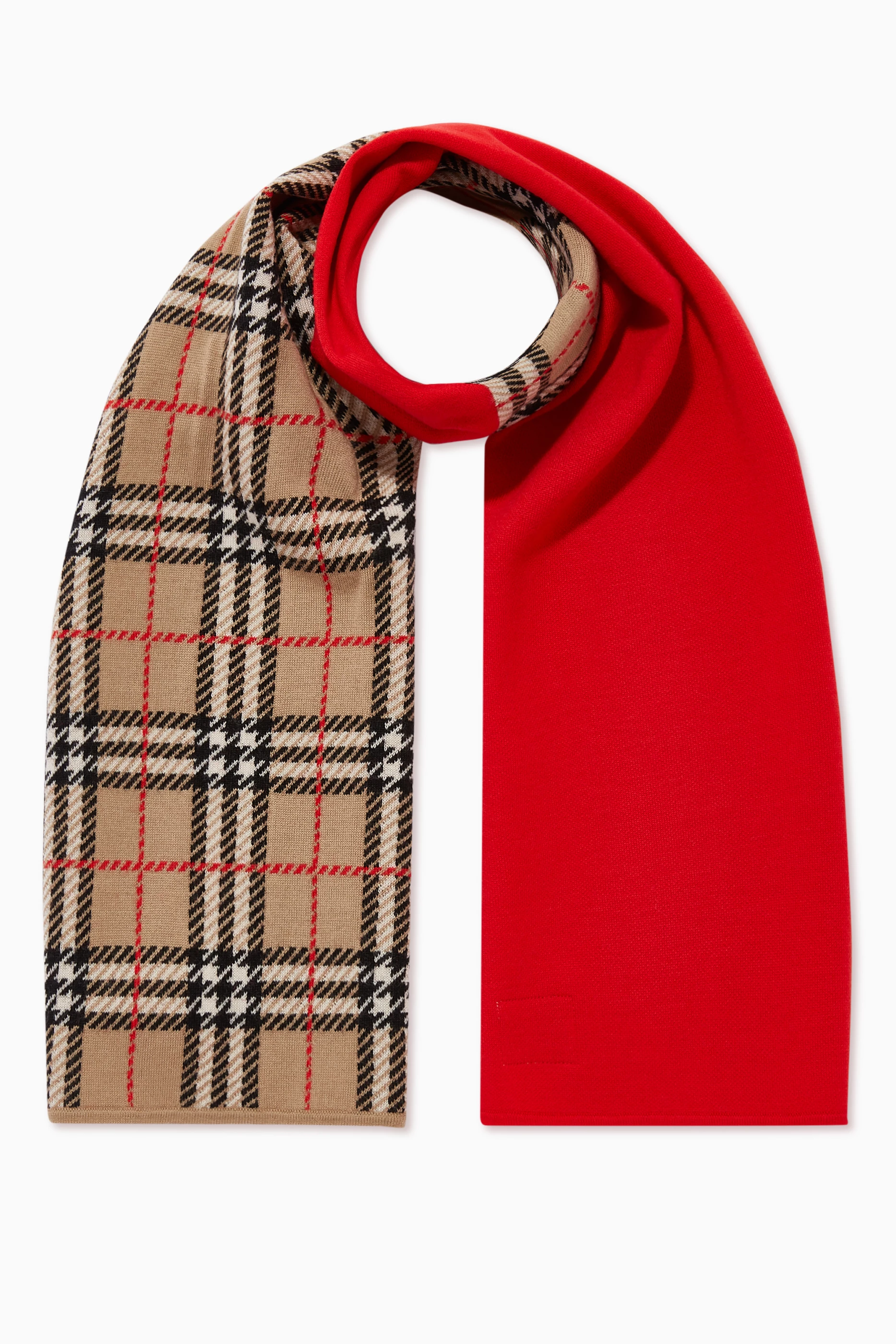 Buy Burberry Red Colour Block Vintage Check Merino Wool Scarf for